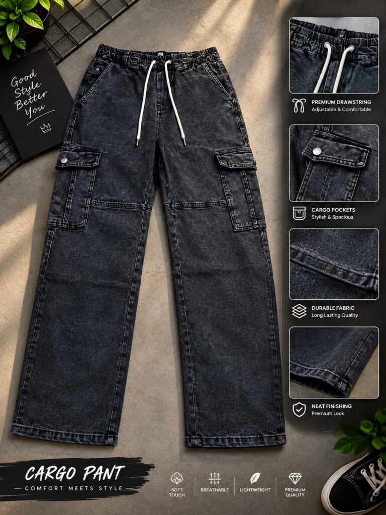 AUROV 6 Pocket Cargo Denim Baggy Pant for Men