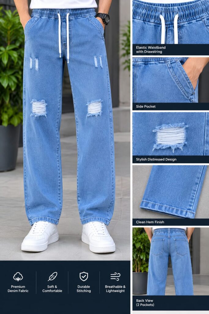 AUROV Stylish Semi Baggy Cargo Denim Pant for Men | Premium Jeans Pant