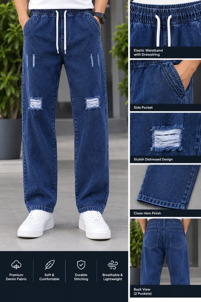 AUROV Stylish Semi Baggy Cargo Denim Pant for Men | Premium Jeans Pant