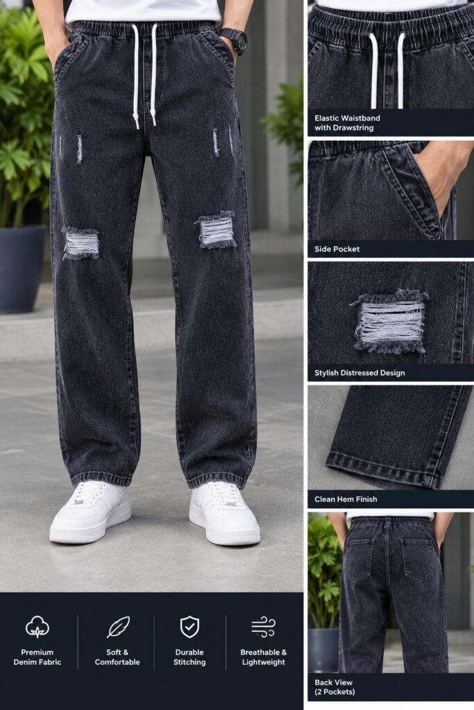 AUROV Stylish Semi Baggy Cargo Denim Pant for Men | Premium Jeans Pant